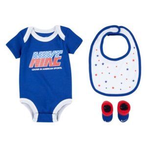 NWT Nike Baby Boys Americana Bodysuit with Bib & Booties Gift Set MSRP $22 Indig